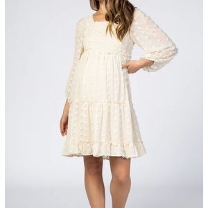 PinkBlush Ivory Swiss Dot Long Sleeve Maternity Dress